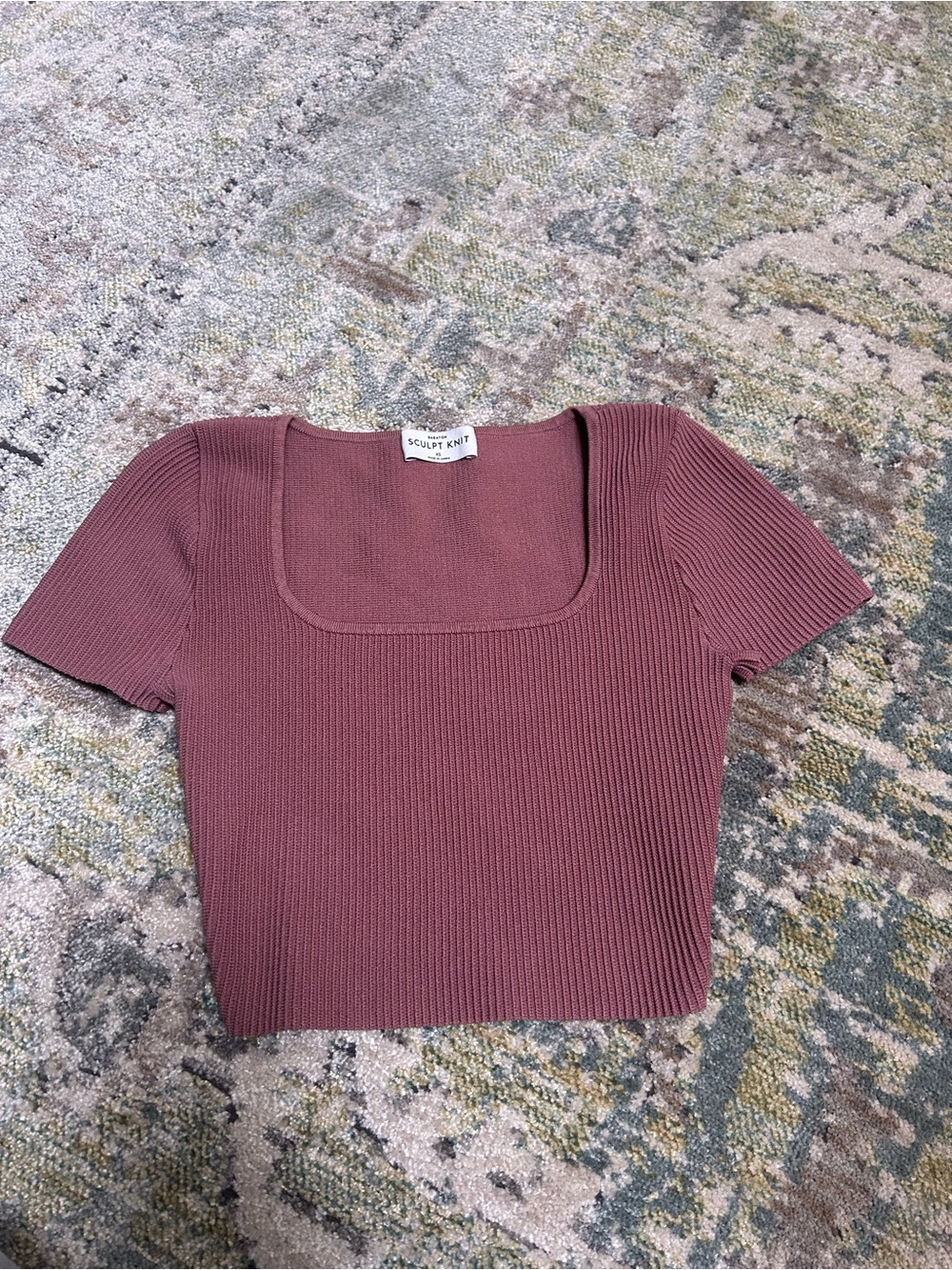 Babaton Ribbed Square-Neck Crop Top - Mauve Rose